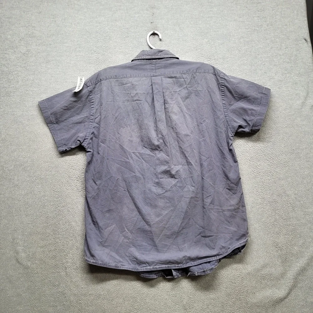VINTAGE Ralph Lauren Men Button Up Shirt XL Blue Short Sleeve Solid Cotton READ